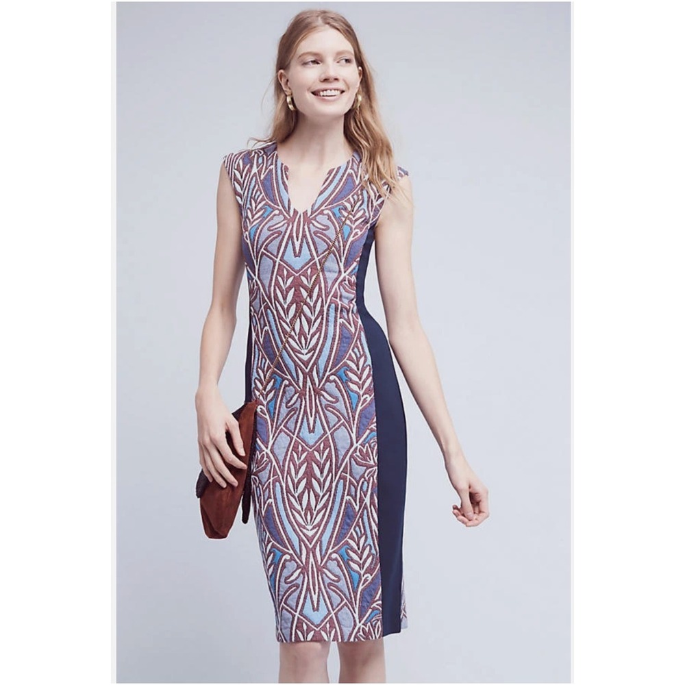 HD in Paris‎ Tapestry Jacquard Sheath Dress Women's Medium Boho Mod Panel Cleo
